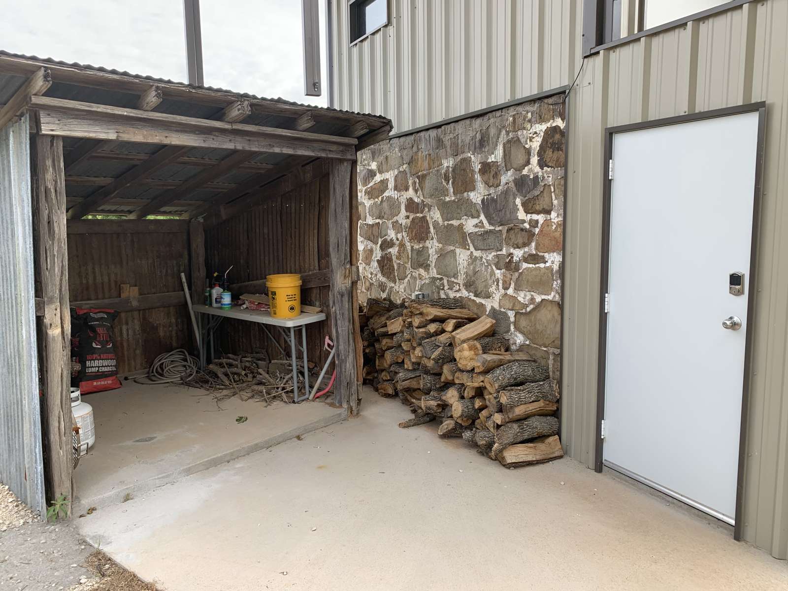 A view of the roost firewood and the storage area